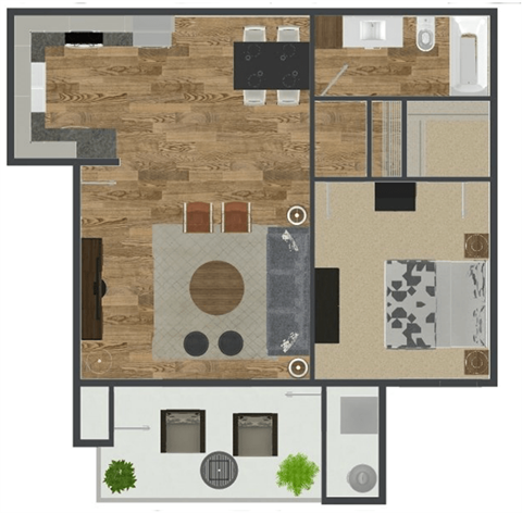 1 Bed 1 Bath Floor Plan at Solterra At Civic Center, Norwalk, CA 90650-8308  